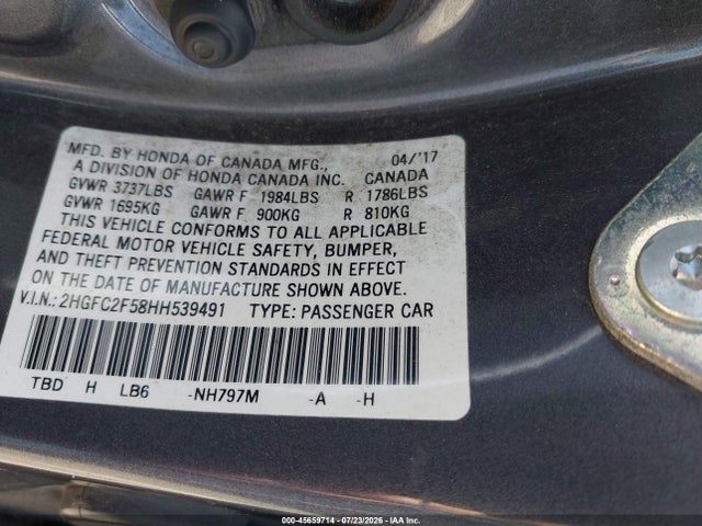 Honda Civic Lx 2017 2HGFC2F58HH539491 Image 9