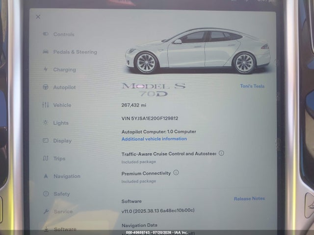 Продажа на аукционе авто 2016 Tesla Model S 60d/70d/75d/85d/90d, vin: 5YJSA1E20GF129812, номер лота: 45659743