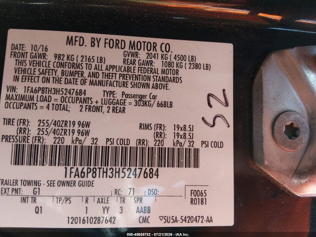 Ford Mustang Ecoboost 2017 1FA6P8TH3H5247684 Image 9