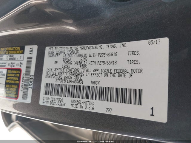 5TFDY5F13HX657031 Toyota Tundra Sr5 5.7l V8