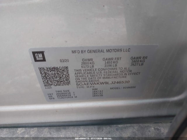 45659773 :رقم المزاد ، 5GAEVAKW9LJ246530 vin ، 2020 Buick Enclave Awd Essence مزاد بيع