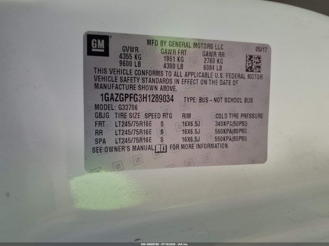 Chevrolet Express 3500 Lt 2017 1GAZGPFG3H1289034 Image 9