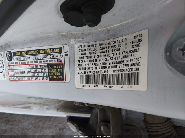 2009 Honda Civic Hybrid მანქანა იყიდება აუქციონზე, vin: JHMFA36209S004499, აუქციონის ნომერი: 45659824