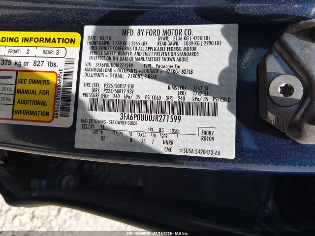 3FA6P0UU0JR271599 Ford Fusion Hybrid S