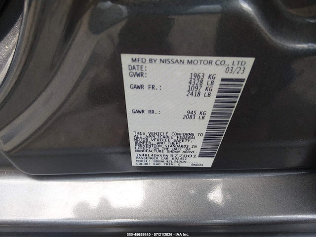 1N4BL4DVXPN377001 Nissan Altima Sv Fwd