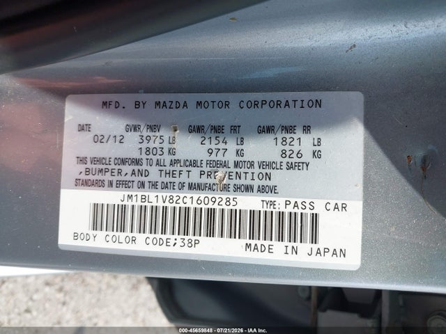 2012 Mazda Mazda3 I Touring მანქანა იყიდება აუქციონზე, vin: JM1BL1V82C1609285, აუქციონის ნომერი: 45659848