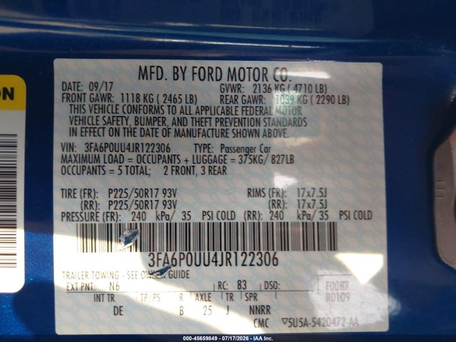 Ford Fusion Hybrid S 2018 3FA6P0UU4JR122306 Image 9