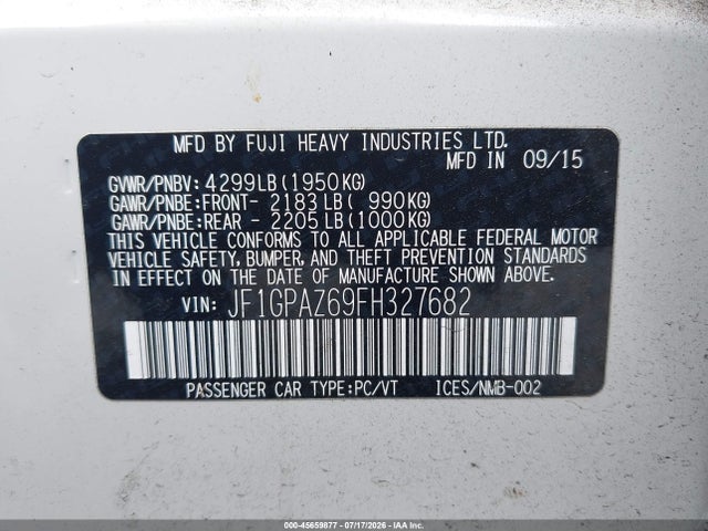 JF1GPAZ69FH327682 Subaru Impreza 2.0i Sport Limited