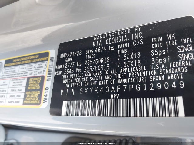 2023 Kia Sportage Sx მანქანა იყიდება აუქციონზე, vin: 5XYK43AF7PG129049, აუქციონის ნომერი: 45659884