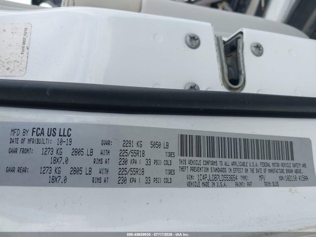 Aukcja sprzedaży 2020 Jeep Cherokee Limited Fwd, vin: 1C4PJLDB7LD553654, numer aukcji: 45659930