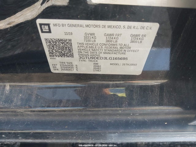 Продаж на аукціоні авто 2020 Gmc Sierra 1500 4wd  Short Box Slt, vin: 3GTU9DED3LG165695, номер лоту: 45659938