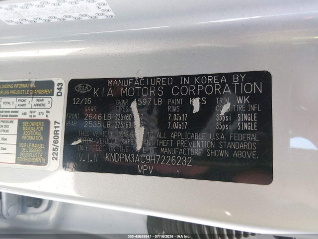 KIA Sportage Lx 2017 KNDPM3AC9H7226232 Image 9