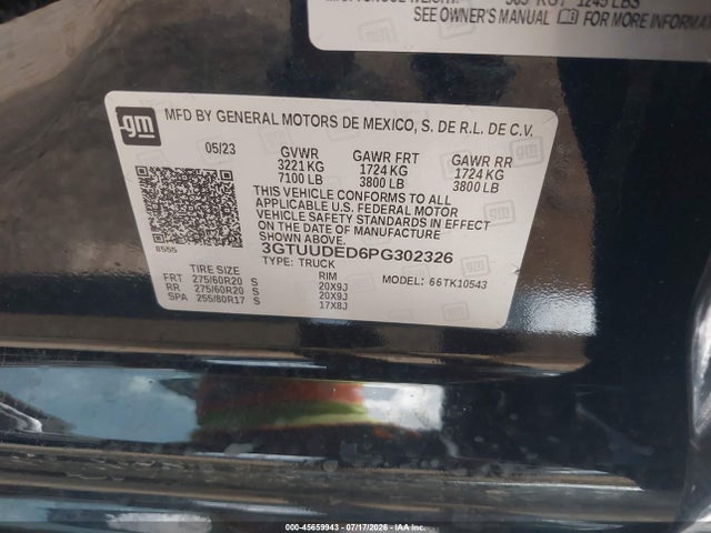 2023 Gmc Sierra 1500 4wd  Short Box Slt მანქანა იყიდება აუქციონზე, vin: 3GTUUDED6PG302326, აუქციონის ნომერი: 45659943