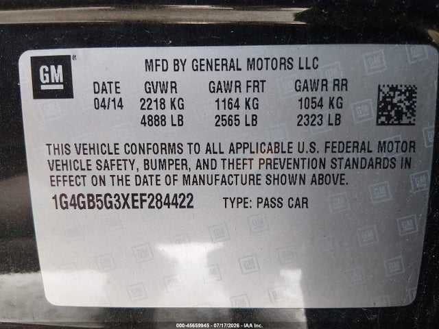 Продаж на аукціоні авто 2014 Buick Lacrosse Leather Group, vin: 1G4GB5G3XEF284422, номер лоту: 45659945