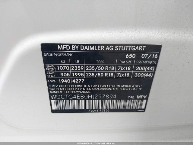 WDCTG4EB0HJ297894 Mercedes-Benz GLA 250