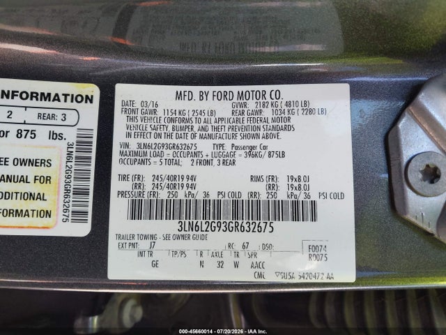 Lincoln MKZ 2016 3LN6L2G93GR632675 Image 9