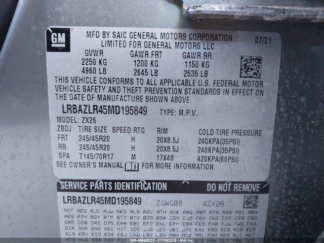 Aukcja sprzedaży 2021 Buick Envision Fwd Preferred, vin: LRBAZLR45MD195849, numer aukcji: 45660023