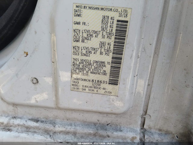 Продажа на аукционе авто 2018 Nissan Nv Cargo Nv1500 Sv V6, vin: 1N6BF0KMXJN818635, номер лота: 45660024