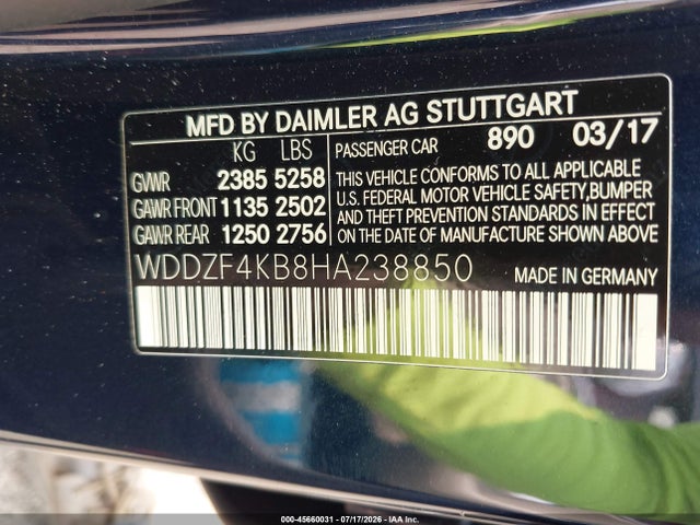 2017 Mercedes-benz E 300 4matic მანქანა იყიდება აუქციონზე, vin: WDDZF4KB8HA238850, აუქციონის ნომერი: 45660031