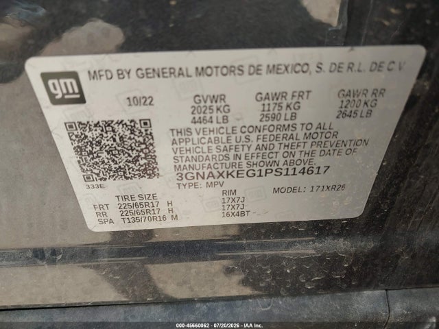Продажа на аукционе авто 2023 Chevrolet Equinox Fwd Lt, vin: 3GNAXKEG1PS114617, номер лота: 45660062
