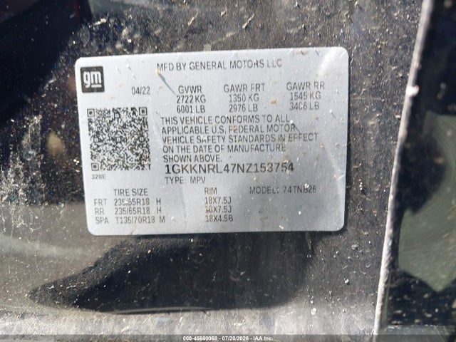 Aukcja sprzedaży 2022 Gmc Acadia Awd Sle, vin: 1GKKNRL47NZ153754, numer aukcji: 45660068