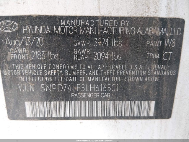 Hyundai ELANTRA SE 2020 5NPD74LF5LH616501 Image 9