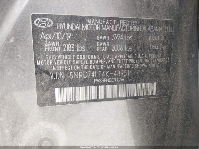 5NPD74LF4KH489514 Hyundai ELANTRA SE