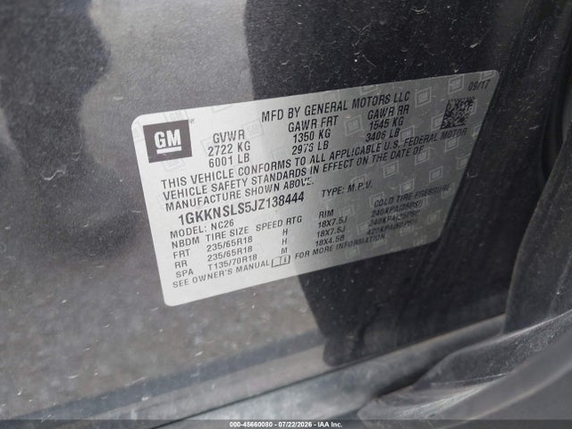 Продажа на аукционе авто 2018 Gmc Acadia Sle-2, vin: 1GKKNSLS5JZ138444, номер лота: 45660080