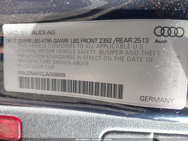 WAUDNAF43JA068899 Audi A4 2.0t Premium/2.0t Tech Premium