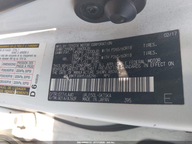 Продажа на аукционе авто 2017 Lexus Gx 460, vin: JTJBM7FXXH5168296, номер лота: 45660113