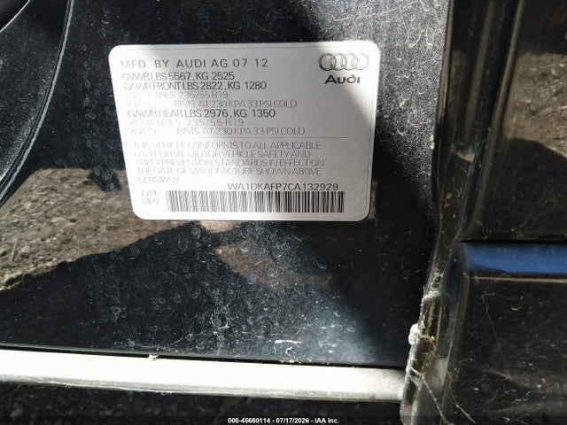 Продаж на аукціоні авто 2012 Audi Q5 3.2 Premium Plus, vin: WA1DKAFP7CA132929, номер лоту: 45660114