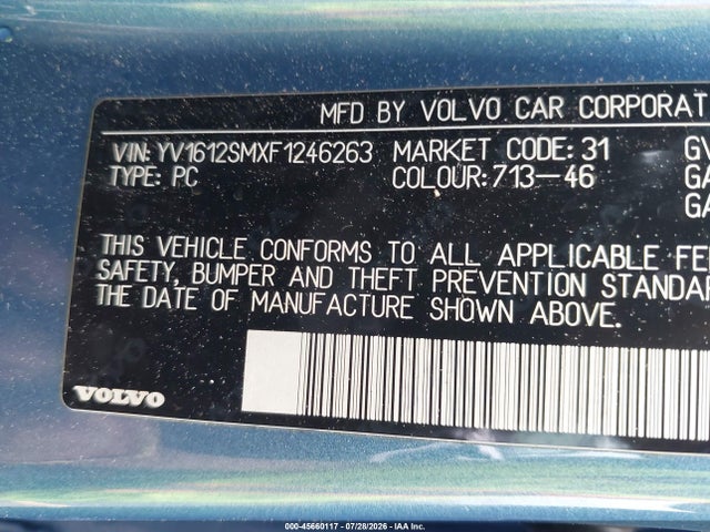 Продажа на аукционе авто 2015 Volvo V60 T5 Platinum, vin: YV1612SMXF1246263, номер лота: 45660117