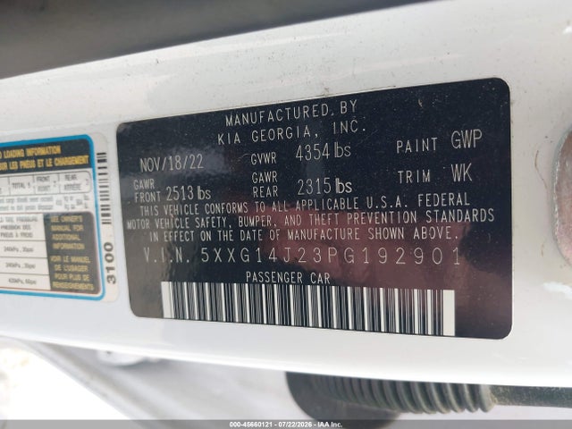 45660121 :رقم المزاد ، 5XXG14J23PG192901 vin ، 2023 Kia K5 Lxs مزاد بيع