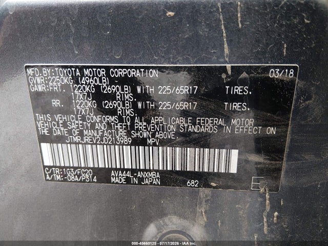 JTMRJREV2JD213989 Toyota Rav4 Hybrid Xle