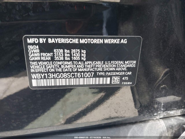 Aukcja sprzedaży 2025 Bmw I5 Xdrive40, vin: WBY13HG08SCT61007, numer aukcji: 45660130