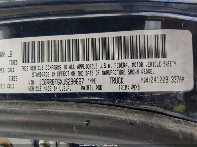 1C6RR6FGXJS290667 RAM 1500 Tradesman 4x2 6&#039;4 Box