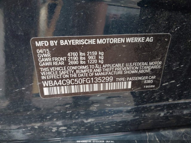 45660148 :رقم المزاد ، WBA4C9C50FG135299 vin ، 2015 Bmw 428 Gran Coupe Xdrive مزاد بيع