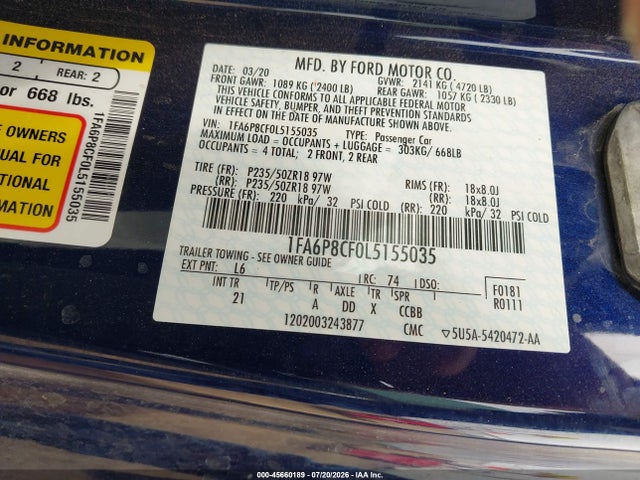 Ford Mustang Gt Fastback 2020 1FA6P8CF0L5155035 Image 9