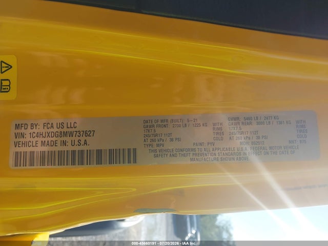 1C4HJXDG8MW737627 Jeep Wrangler Unlimited Sport S 4x4