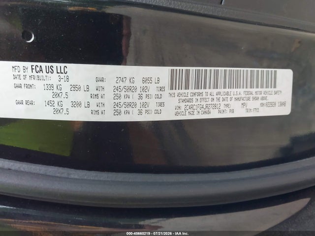 Aukcja sprzedaży 2018 Chrysler Pacifica Touring Plus, vin: 2C4RC1FG4JR272812, numer aukcji: 45660219