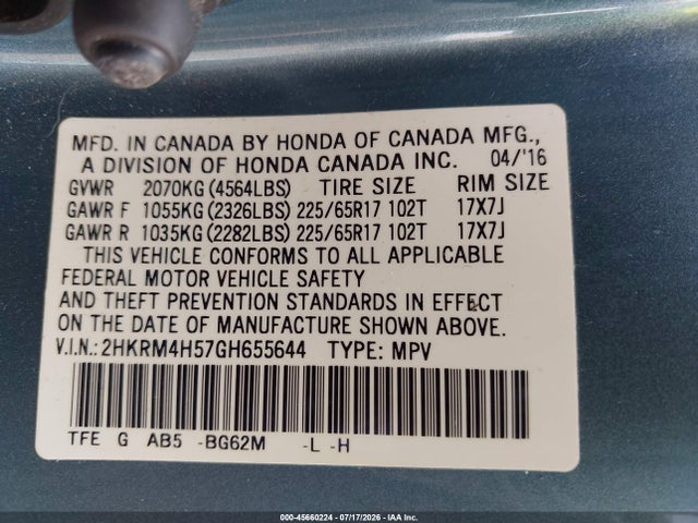 Honda CR-V EX 2016 2HKRM4H57GH655644 Image 9