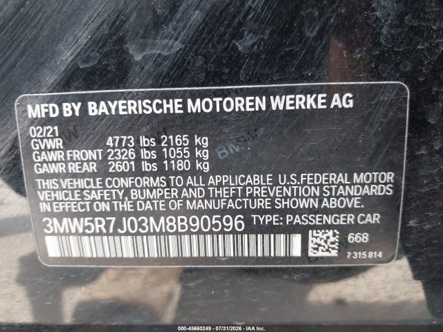 Продажа на аукционе авто 2021 Bmw 330i Xdrive, vin: 3MW5R7J03M8B90596, номер лота: 45660249