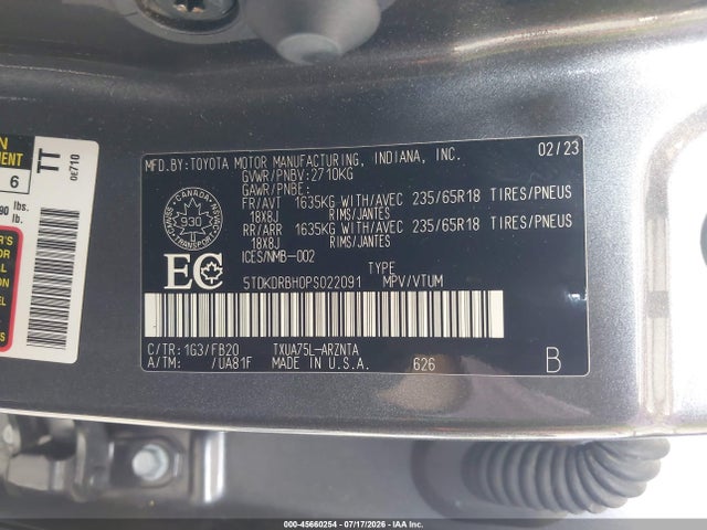 Toyota Highlander Le 2023 5TDKDRBH0PS022091 Image 9
