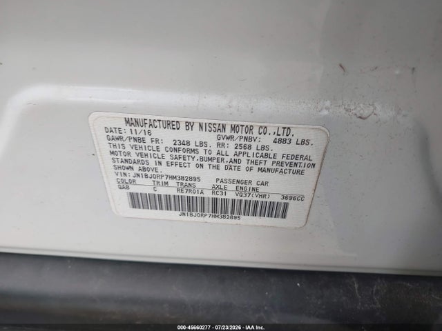 45660277 :رقم المزاد ، JN1BJ0RP7HM382895 vin ، 2017 Infiniti Qx50 مزاد بيع
