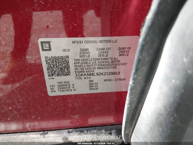 Aukcja sprzedaży 2019 Gmc Acadia Slt-1, vin: 1GKKNMLS2KZ129813, numer aukcji: 45660309