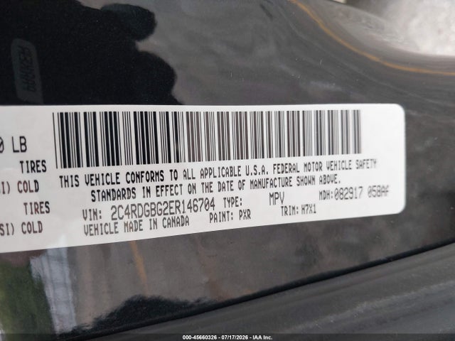45660326 :رقم المزاد ، 2C4RDGBG2ER146704 vin ، 2014 Dodge Grand Caravan Se مزاد بيع