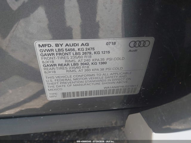 Продажа на аукционе авто 2018 Audi Q5 2.0t Premium, vin: WA1ANAFY6J2219411, номер лота: 45660348