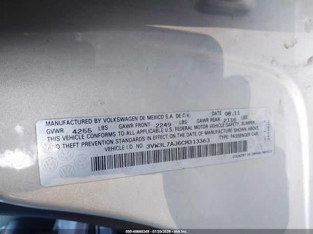 Aukcja sprzedaży 2012 Volkswagen Jetta 2.0l Tdi, vin: 3VW3L7AJ6CM313363, numer aukcji: 45660349