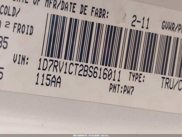 45660419 :رقم المزاد ، 1D7RV1CT2BS616011 vin ، 2011 Ram Ram 1500 Laramie Longhorn مزاد بيع