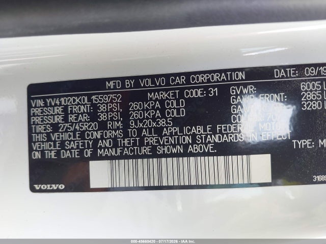 Продажа на аукционе авто 2020 Volvo Xc90 T5 Momentum 7 Passenger, vin: YV4102CK0L1559752, номер лота: 45660420